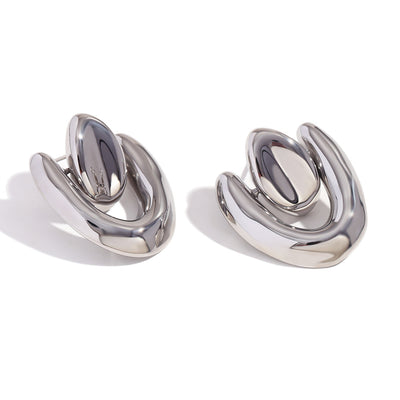 Aretes de Corazón Irregular Acero Inoxidable Chapado en Oro 18K con Costuras Geométricas - Image 5