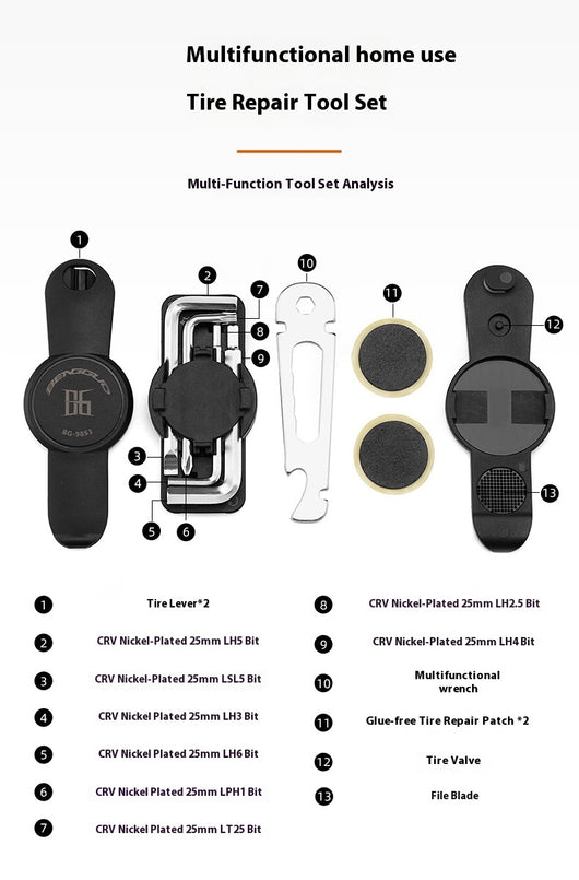 Kit de Herramientas Multiusos para Bicicleta con Llave Ajustable y Reparador de Llantas - Image 7