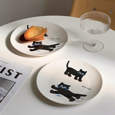 Plato de Cerámica Gato Negro - Vajilla Elegante para Desayuno y Ensalada - Image 20