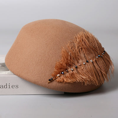 Boina Retro de Lana con Detalles de Plumas para Otoño e Invierno - Image 9