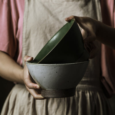 Tazón de Barro Artesanal Jingdezhen Retro con Patas Altas para Sopas