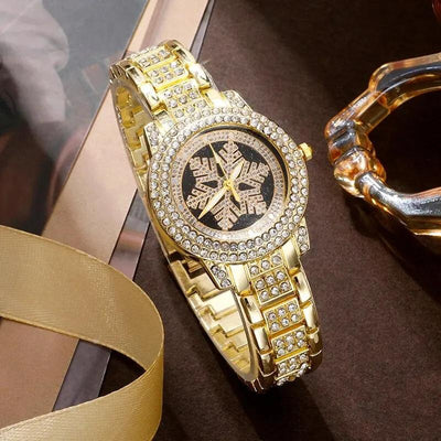 Reloj de Lujo con Patrón de Copo de Nieve y Juego de 5 Piezas en Strass - Image 3