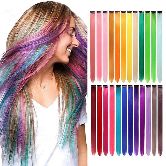 Extensiones de Cabello Teñido con Mechones de Colores Vibrantes