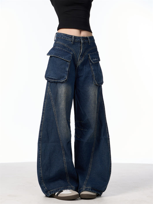 Pantalones Vaqueros Anchos de Cintura Alta con Bolsillos Funcionales - Image 14