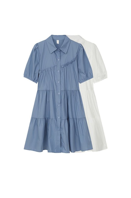 Vestido Azul Verano Suelto Ligero - Diseño Moderno con Detalles de Volantes