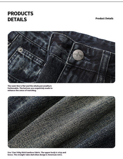 Pantalones Vaqueros Rectos Holgados Estilo Retro Americano para Hombre - Image 9