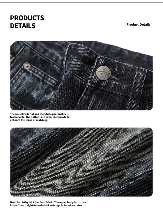 Pantalones Vaqueros Rectos Holgados Estilo Retro Americano para Hombre - Image 9