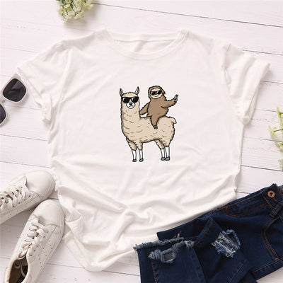 Camiseta Unisex Estampado Gafas Perezoso en Motocicleta - Diseño Europeo Moderno - Image 4