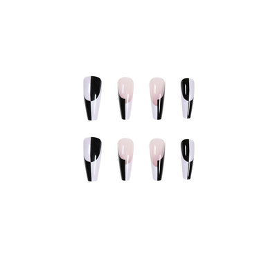 Uñas Postizas Removibles Diseño Minimalista Blanco y Negro - Image 5