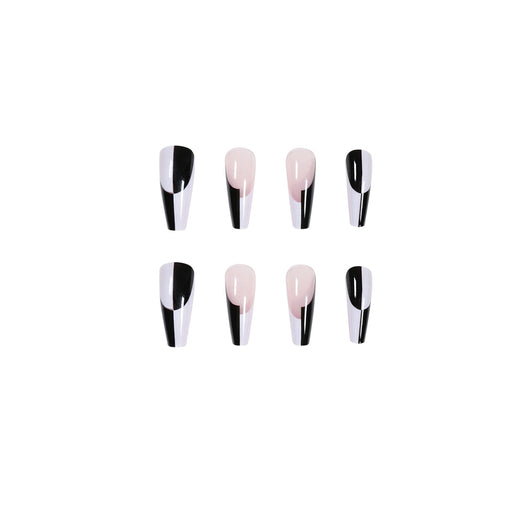 Uñas Postizas Removibles Diseño Minimalista Blanco y Negro - Image 5
