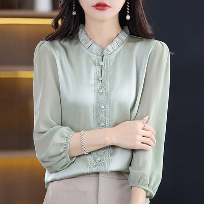 Blusa Clásica con Cuello Volantes y Mangas 3/4 para Mujer - Image 7