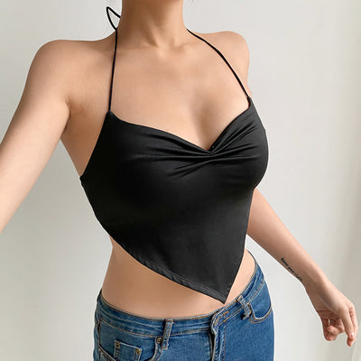 Chaleco Escotado Plisado con Cuello Halter - Diseño Minimalista Temperament