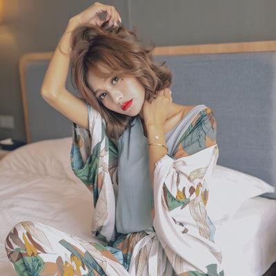 Pijama Tres Piezas de Algodón y Seda - Enterizo Cómodo de Manga Larga - Image 9