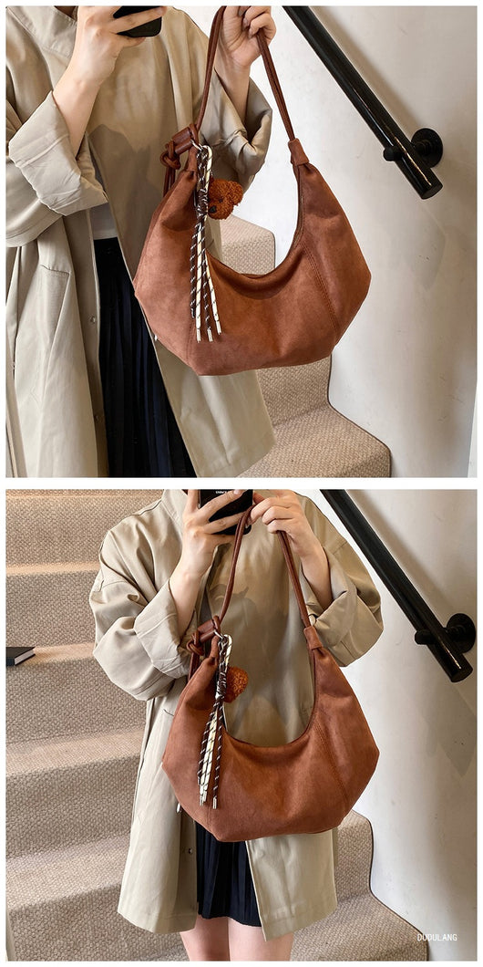 Bolso Bandolera Retro de Gamuza y Forro Polar - Minimalista de Gran Capacidad - Image 13