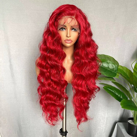 Peluca de Encaje Ondas Grandes Voluminosas Rojo Intenso