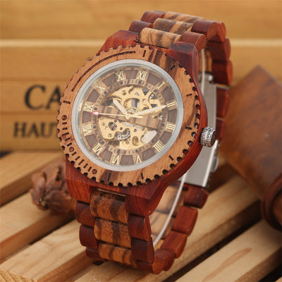 Reloj Automático de Madera de Bambú con Engranajes Mecánicos - Image 14