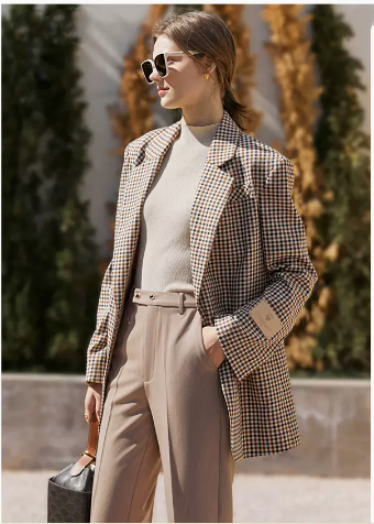 Blazer Vintage Cuadrillé para Mujer con Hombros Anchos - Image 9