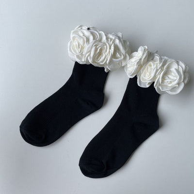 Calcetines Tubo de Algodón con Rayas Florales para Mujer