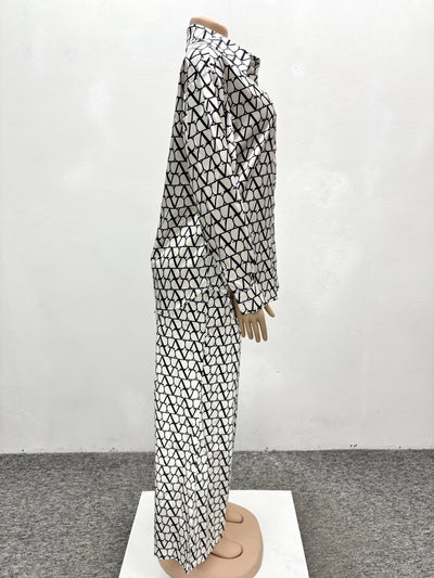 Conjunto de Dos Piezas: Camisa Estampada de Manga Larga y Pantalón Ancho - Image 14