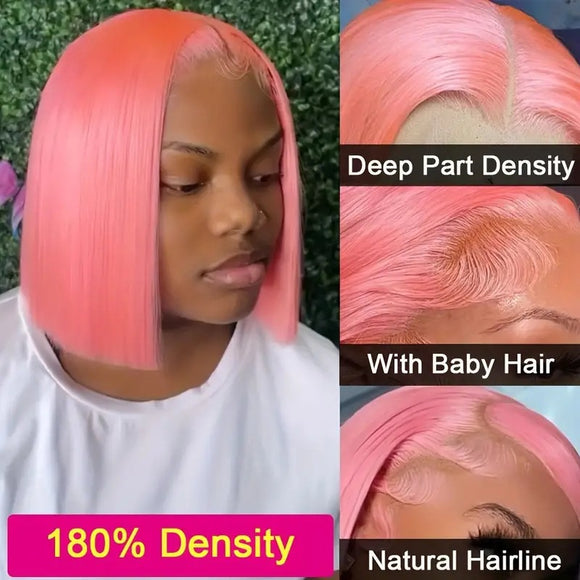 Peluca Frontal de Encaje Cabello Liso Medio Corto para Mujeres