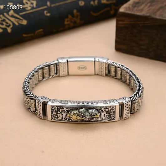Pulsera de Plata Pura Retro Tai para Hombre - Image 7
