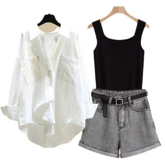 Conjunto de 3 Piezas: Chaleco Estilo Callejero con Shorts de Temperamento - Image 2