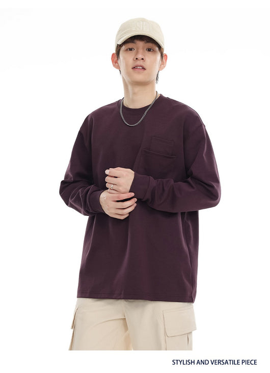 Camiseta Suelta de Cuello Redondo Manga Larga Básica para Hombre - Image 24