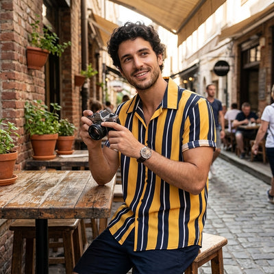 men's shirt, shirt, yellow, black, white, casual, streetwear