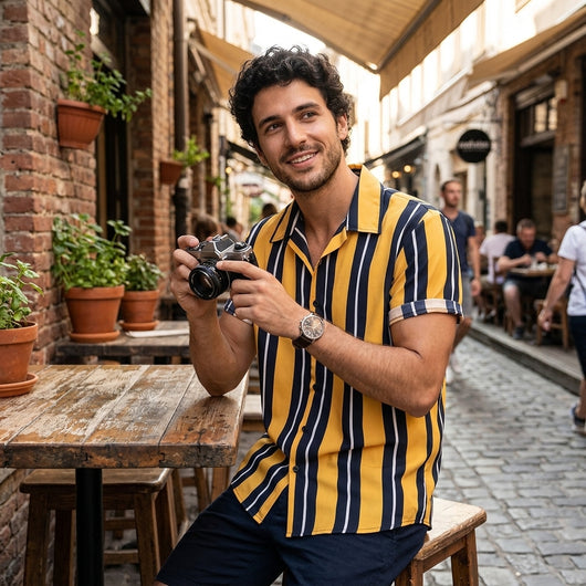 men's shirt, shirt, yellow, black, white, casual, streetwear
