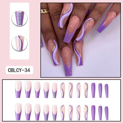Parches de Uñas Geométricos Aurora Brillante - Diseño Francés - Image 3