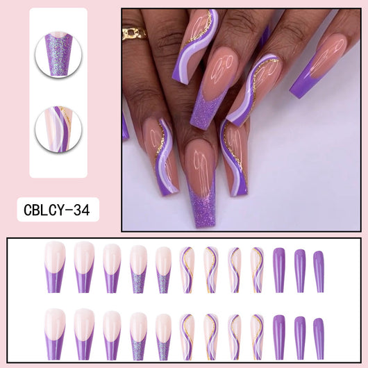 Parches de Uñas Geométricos Aurora Brillante - Diseño Francés - Image 3