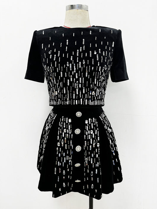 Vestido Midi de Terciopelo con Cuentas - Conjunto Elegante - Image 16