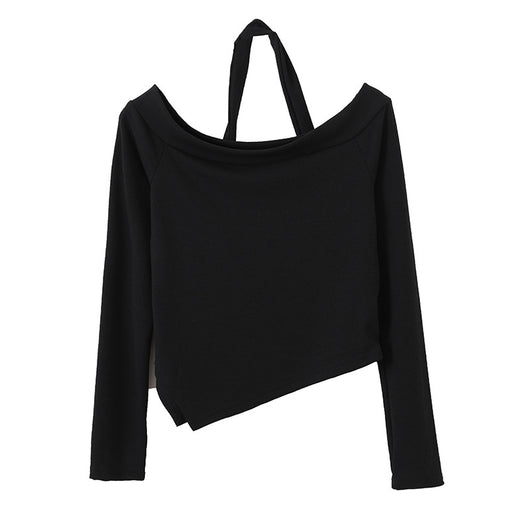 Blusa Otoñal de Manga Larga con Cuello Halter y Suéter Tejido en Hombros - Image 9