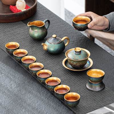 Juego de Té Jianzan con Dorado Colorido