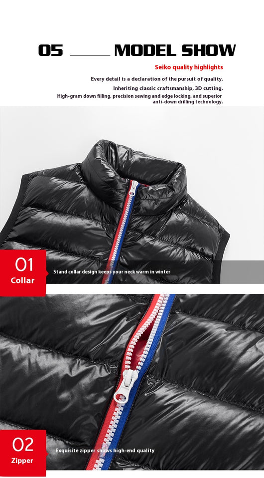 Chaleco Acolchado de Plumas de Ganso para Hombre - Cuello Alto Térmico - Image 12