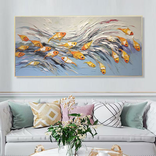 Cuadro Pintura al Óleo Lienzo Peces Alegres Decoración Pared Sala Estar - Image 2