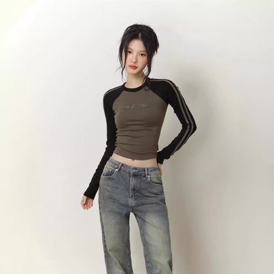Blusa Manga Larga Otoño Primavera con Detalles de Contraste - Image 2
