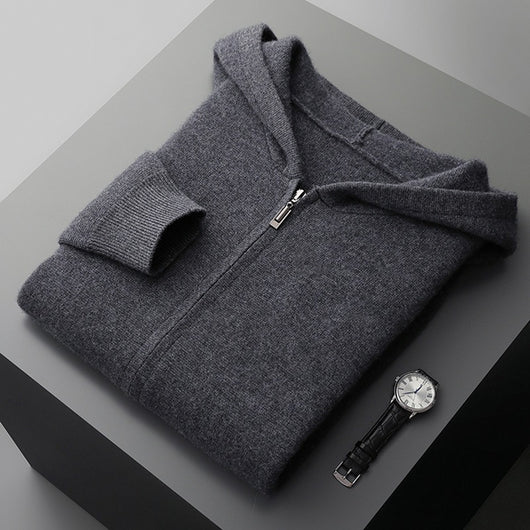 Cardigan Cashmere con Capucha para Hombre - Abrigo Casual Grueso con Cierre - Image 6