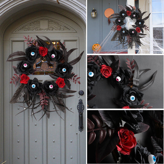 Guirnalda de Rosas Artificiales y Ojos Terroríficos con Ramas Secas para Halloween - Image 2
