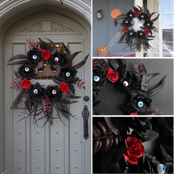 Guirnalda de Rosas Artificiales y Ojos Terroríficos con Ramas Secas para Halloween