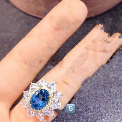 Anillo de Topacio Azul Natural - Diseño Personalidad para Mujer - Image 7