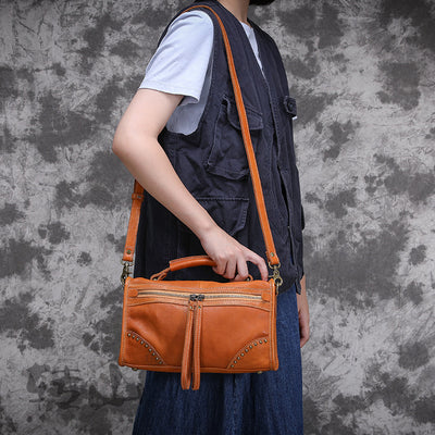 Bolsa Satchel de Cuero Curtido al Vegetal con Acabado Vintage