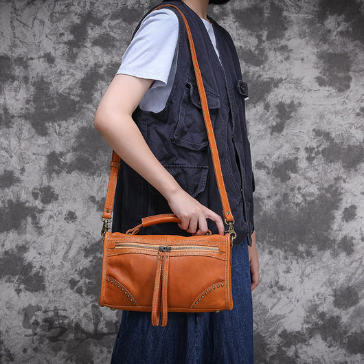 Bolsa Satchel de Cuero Curtido al Vegetal con Acabado Vintage
