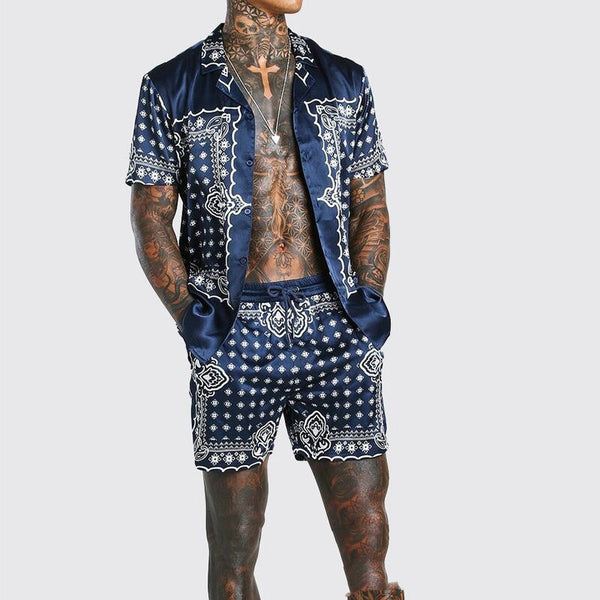 Traje Suelto Hombre Manga Corta Estampado a Rayas