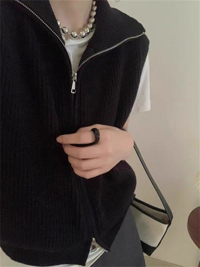 Chaleco Cardigan Cuello Alto con Doble Cierre en Punto - Image 17