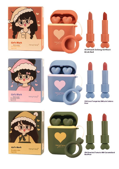 Estuche Portátil para Audífonos con Diseño Cartoon y Labial Mate - Image 14