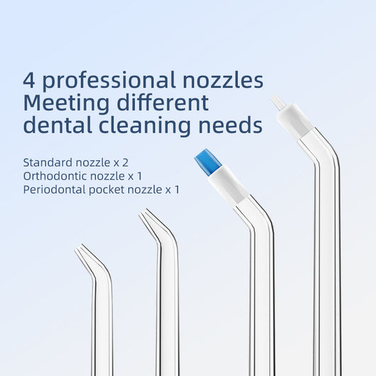 White portable electric dental water flosser with a clear nozzle and retractable water tank for oral hygiene. - Image 3