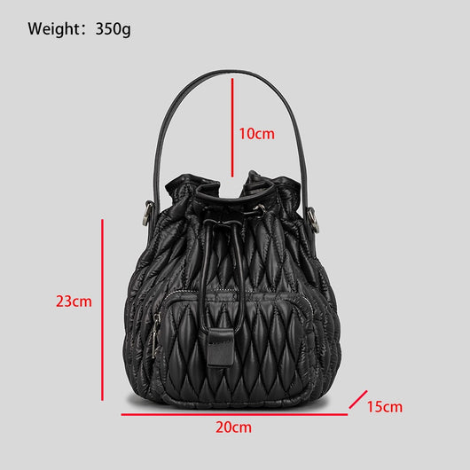 Bolso de Hombro Acolchado Nylon con Cordón y Diseño Rombo - Image 11