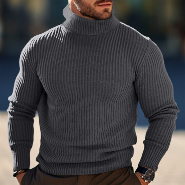 Suéter Cuello Alto Hombre Otoño Invierno Rayas Colores Sólidos