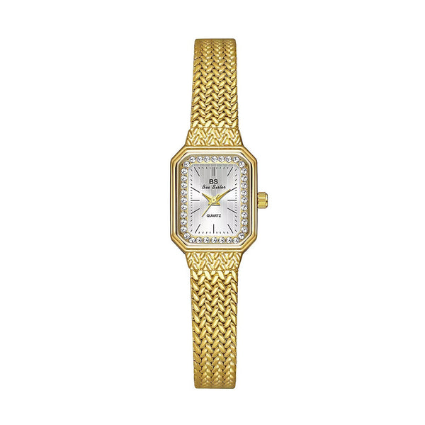 Reloj Cuadrado Dorado de Temperamento Minimalista en Trigo